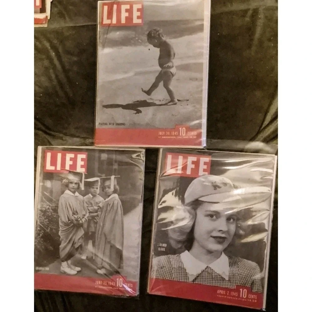 Vintage LIFE Magazines Lot of 3 1945 w/ Protective Sleeves & Life Boards WWII